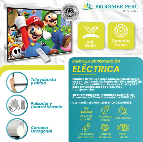 ECRAN ELÉCTRICO CON CONTROL REMOTO 75″(1.52 X 1.14Mts.) FORMATO 4:3 - Imagen 2