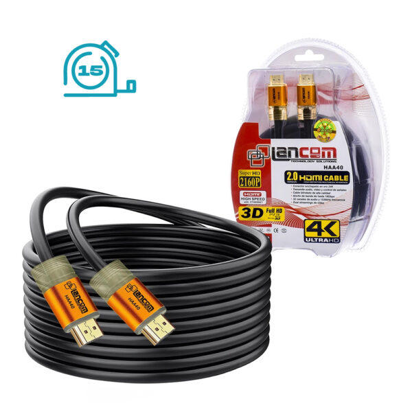Cable Hdmi 2.0 De 15 Metros Lancom Ultra Hd 4k Dorados