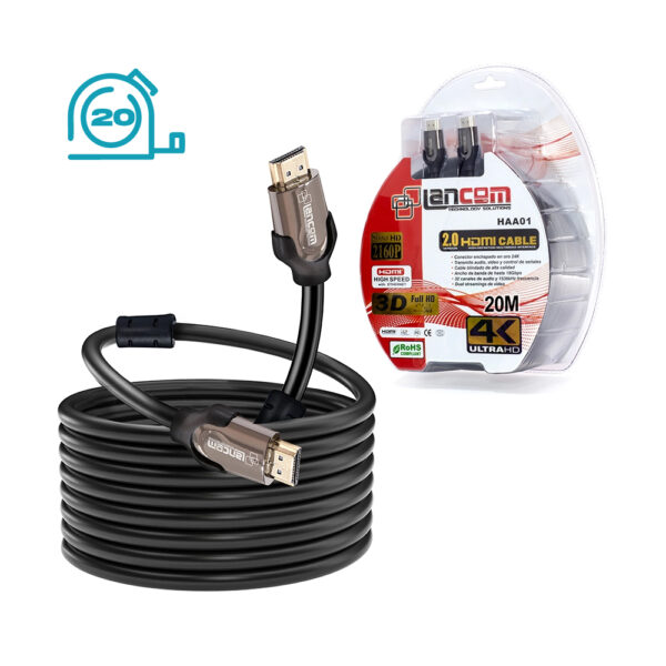 Cable Hdmi 2.0 De 20 Metros Lancom Ultra Hd 4k Dorados