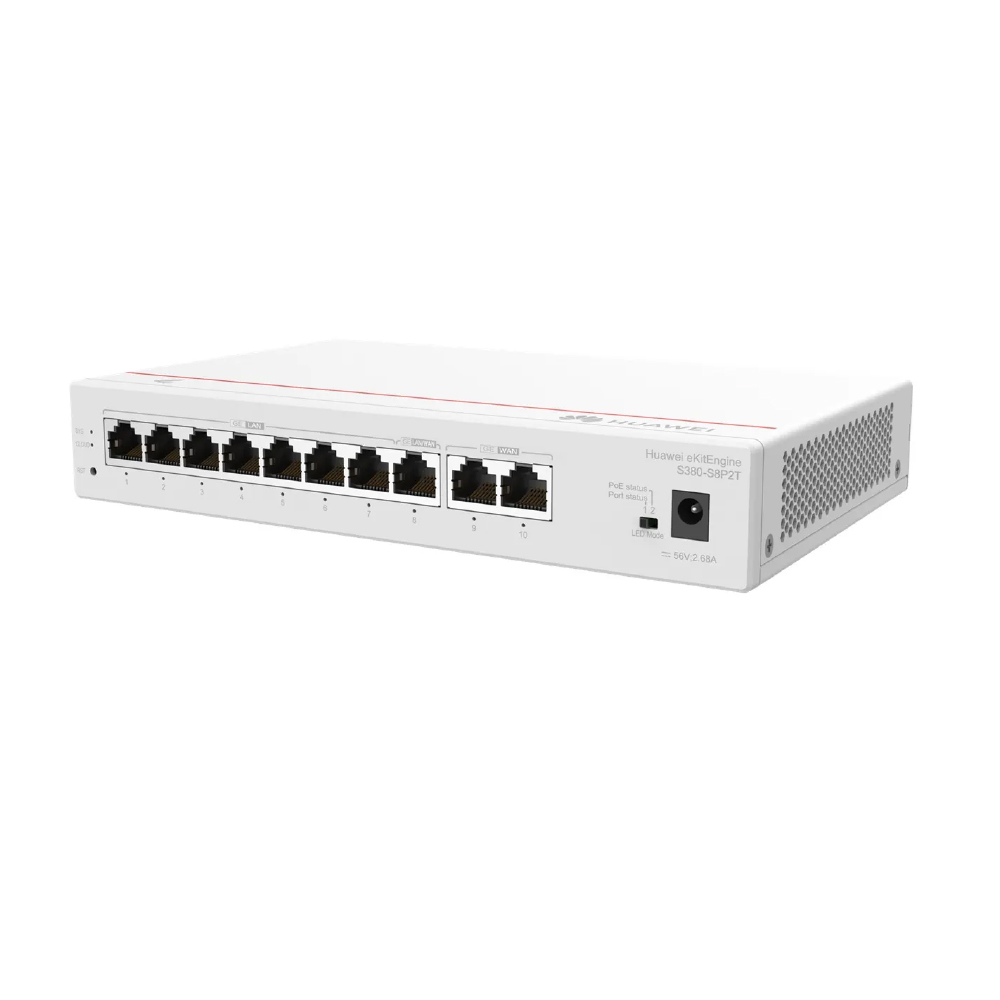 Switch Multi-Servicio S380-S8P2T Huawei PoE+ con 8 Puertos PoE+ y 2 WAN Gigabit