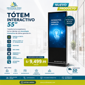 Tótem Interactivo 55" 4K UHD | Pantalla Táctil Profesional | PRODIMER PERÚ